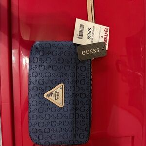 Guess Blue and Tan Wristlet Clutch